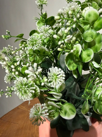 Yapay Beyaz Top �i�ekli �im�ir Demet 45 cm